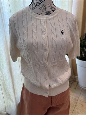 Ralph Lauren Cream Cable Knit Short-Sleeve Cardigan